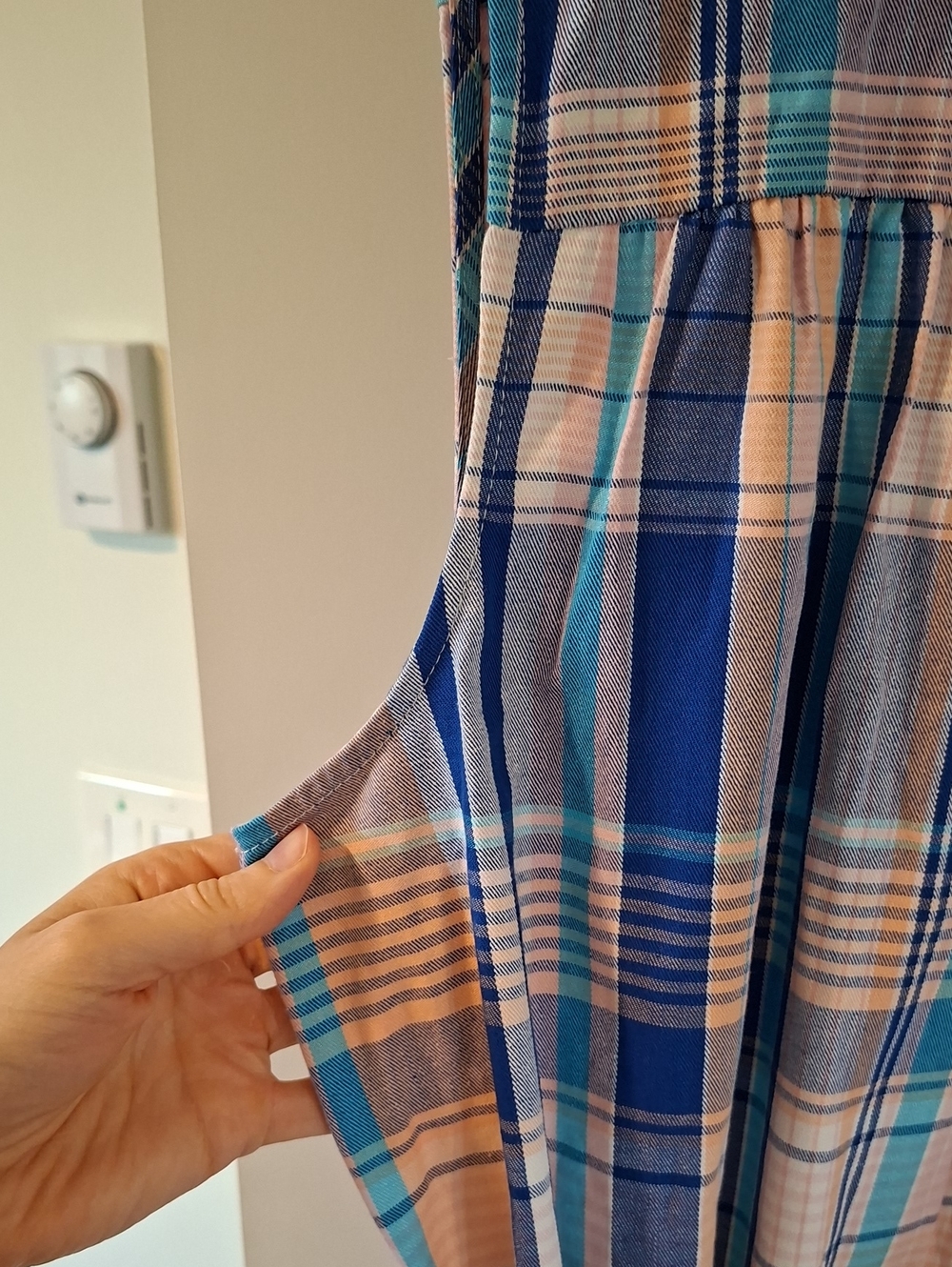 NWOT Chaps Orange & Blue Plaid Tie-waist Flutter-hem Shirt Dress (Size 2XL) - Picture 4 of 9